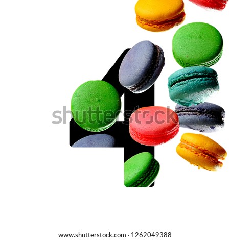4 number four, graphic black digit and creative typography with colourful cookies, happy birthday

