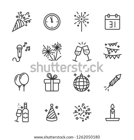 New years and eve party line icon set Royalty-Free Stock Photo #1262050180