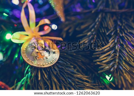 Bitcoin on the Christmas tree. Christmas.