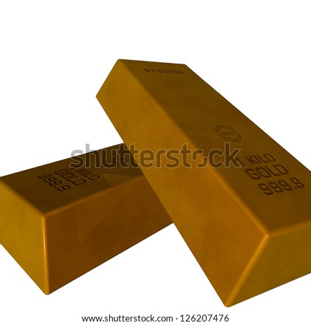 Set of gold bars isolated on white background