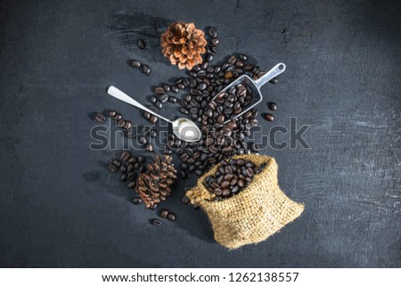 Roasted coffee On a black background