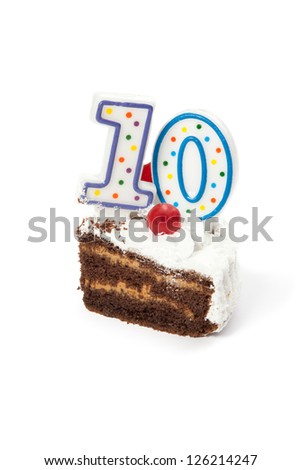 Birthday cake with two candles isolated on white