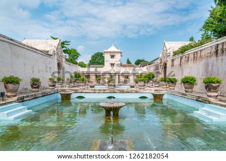Ancient pool at taman sari water castle Yogyakarta, Java, Indonesia. Royalty-Free Stock Photo #1262182054