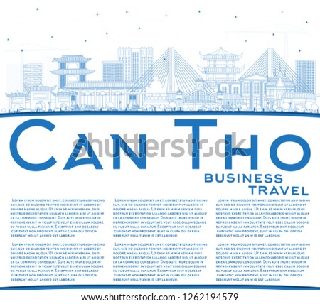 Outline Can Tho Vietnam City Skyline with Blue Buildings and Copy Space. Vector Illustration. Business Travel and Tourism Concept with Historic Architecture. Can Tho Cityscape with Landmarks