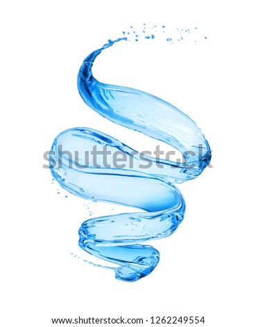 Splashes of water in a swirling shape on white background