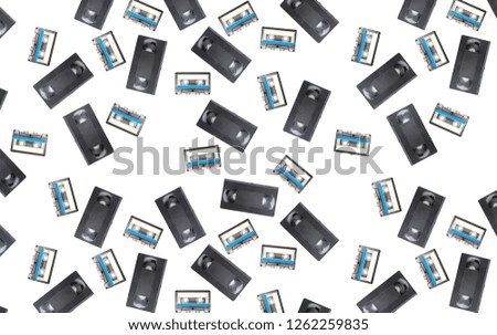 Video and audio cassette pattern isolated on white background