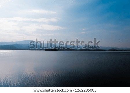 view mountain with river, blue sky Royalty-Free Stock Photo #1262285005
