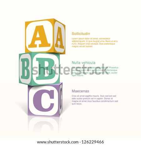 Tree cubes with letters on the sides on a vector background. Step by step concept. EPS10 vector. Royalty-Free Stock Photo #126229466