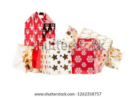 Gift boxes for Birthday, Christmas and new year isolated on white background - Clipping paths