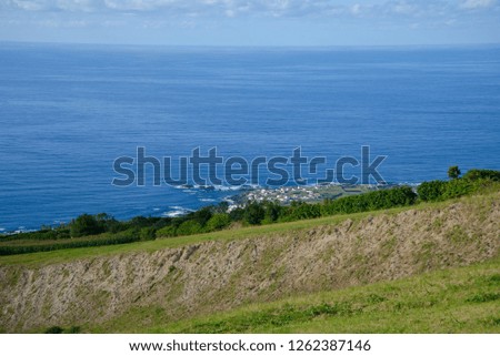 panoramic view of the ocean from a high hill in portugal, azores island