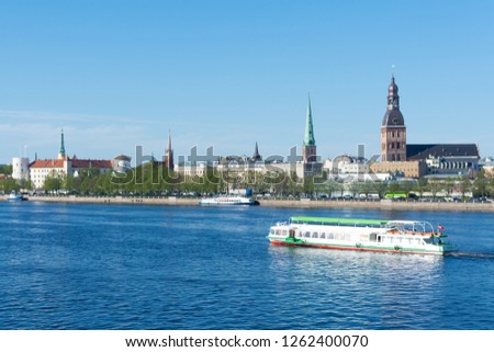 View of the old city and the Western Dvina river in Riga