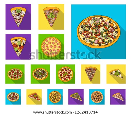 Different pizza flat icons in set collection for design.Pizza food vector symbol stock web illustration.