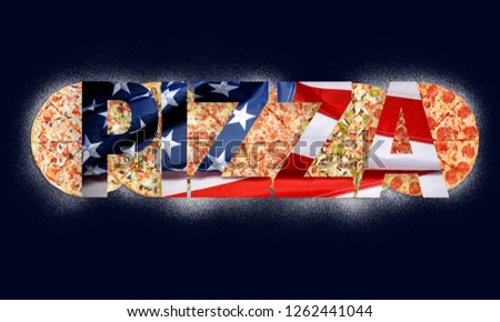 american pizza Smack the pizza with the texture of the American flag and different pizzas in the background.