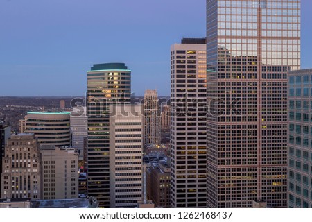 A Medium Shot of Skyscrapers Reflecting Twilight in Downtown Minneapolis
