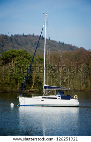 Yacht on Lake Windermere, Lake District National Park, Cumbria, England, United Kingdom, Great Britain, UK, Europe. Windermere is the largest natural lake in England - Ribbon Lake.