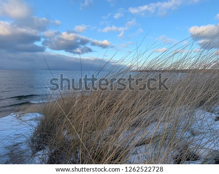 Snowy Sand Dunes Overlooking Beach In Winter-Lake Superior, Michigan