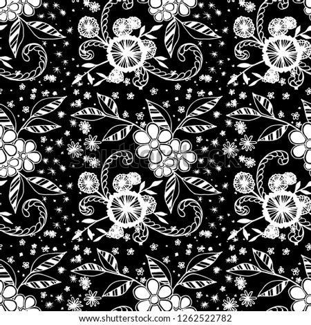 Little Flowers. Seamless Pattern in Liberty Style. Autumn Floral Texture with Hand Drawn Doodles. Small Natural Rapport for Chintz, Linen, Textile. Vector Seamless Background with Wild Flowers.