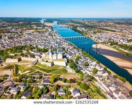 Saumur city aerial panoramic view, Loire valley in France Royalty-Free Stock Photo #1262535268