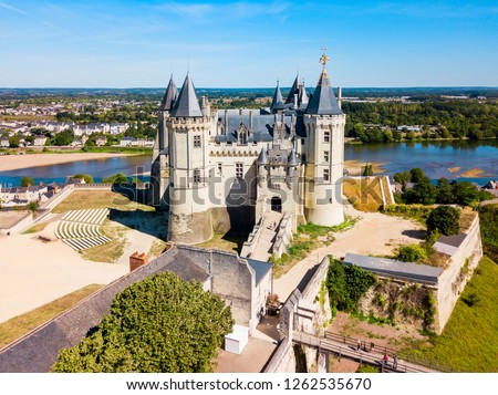 Chateau de Saumur castle aerial panoramic view in Saumur city, Loire valler in France Royalty-Free Stock Photo #1262535670