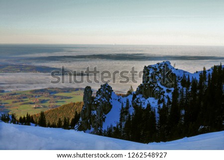 Panorama view from winter Alps in Aschau im Chiemgau. Bavaria, Germany