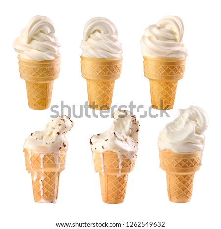set of vanilla ice cream on a white background