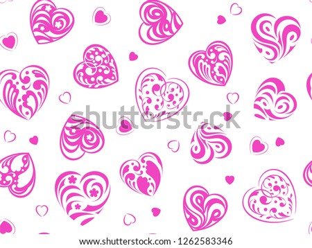 Heart seamless pattern background. Red heart silhouette with openwork pattern. Isolation. Vector