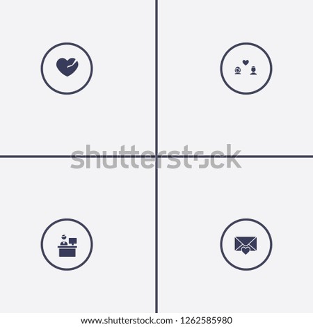 Best 4 couple icon set. broken heart, man and woman love, love message and reception vector illustration
