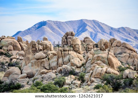 Giant Balancing Granite Boulders of Texas Canyon are Located in Eastern Arizona USA