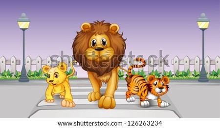 Illustration of wild animals in the street
