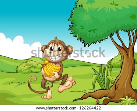 Illustration of a happy monkey with bananas