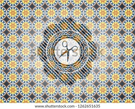 scissors icon inside arabesque style badge. arabic decoration.