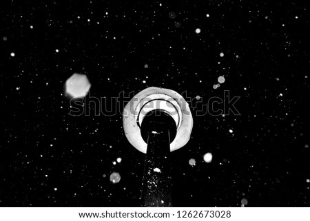 Snowing on a lamp post Royalty-Free Stock Photo #1262673028
