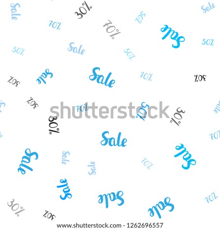 Light BLUE vector seamless layout with discount of 30, 50, 70%. Shining colorful illustration with isolated selling prices. Backdrop for super sales on Black Friday.
