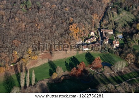 aerial view of the golf of Saint Nom la Bretèche in autumn in the department of Yvelines in France