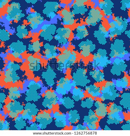 Fashion camo design. Color clouds seamless pattern vector. Trendy camouflage fabric pattern.