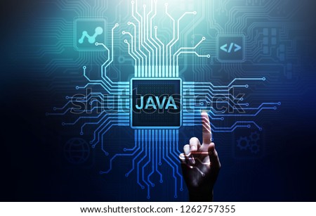 Java programming language application and web development concept on virtual screen. Royalty-Free Stock Photo #1262757355