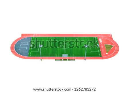 The green soccer field with running path isolated on white background.