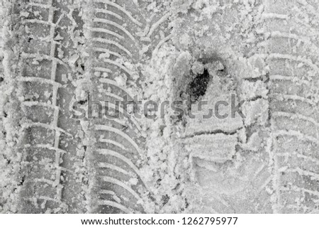Snow footprint ice road street texture surface