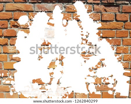 grunge aged brick wall with white ink splatter splash drops background
