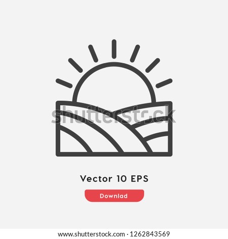 Sun field icon vector. Sun field symbol. Linear style sign for mobile concept and web design. Sun field symbol illustration. Pixel vector graphics - Vector.