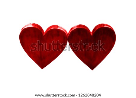 two red wooden heart isolated on white background. happy valentines day.