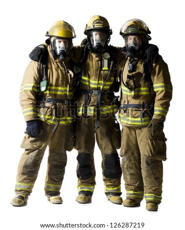 Portrait of three firefighters standing together