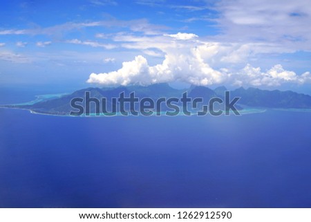 Aerial view of the island and lagoon of Moorea near Tahiti in French Polynesia, South Pacific