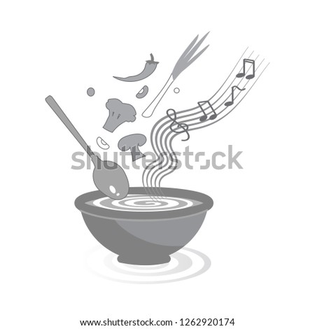 Cooking tasty food in the bowl gray palette vector illustration.
