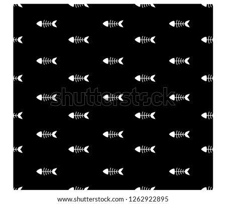 Fishbone seamless black and white pattern, background. 