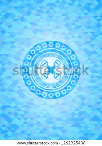 air drone icon inside realistic light blue emblem. Mosaic background