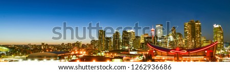 Calgary city skyline at twilight time, Alberta,Canada Royalty-Free Stock Photo #1262936686