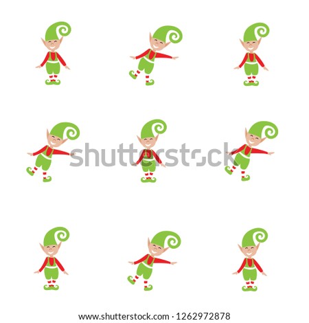Modern flat xmas vector pattern. New year hand drawn paper, winter holiday decoration. Isolated happy elf character on white background