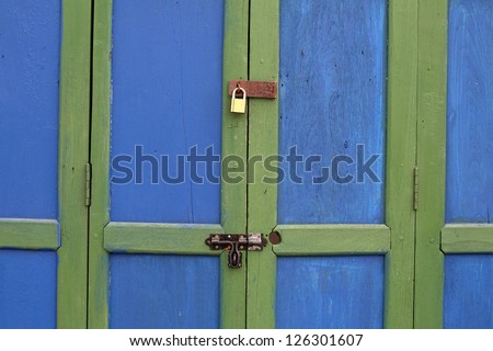 vintage colorful wooden folding door.