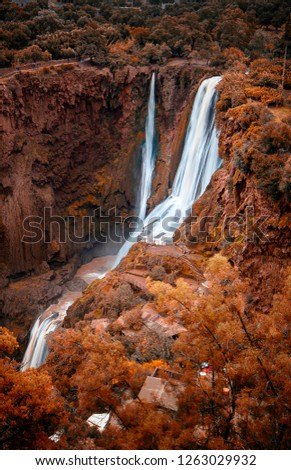Ouzoud Waterfalls ( Cascades d'Ouzoud ) located in the Grand Atlas village of Tanaghmeilt, in the Azilal province in Morocco, Africa. Morocco’s highest waterfall, and the falls at autumn color